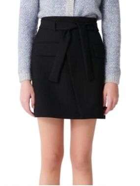 Maje “Josina” Black Faux Wrap Mid Thigh Skirt Size 40 (US 8) New Without Tags!